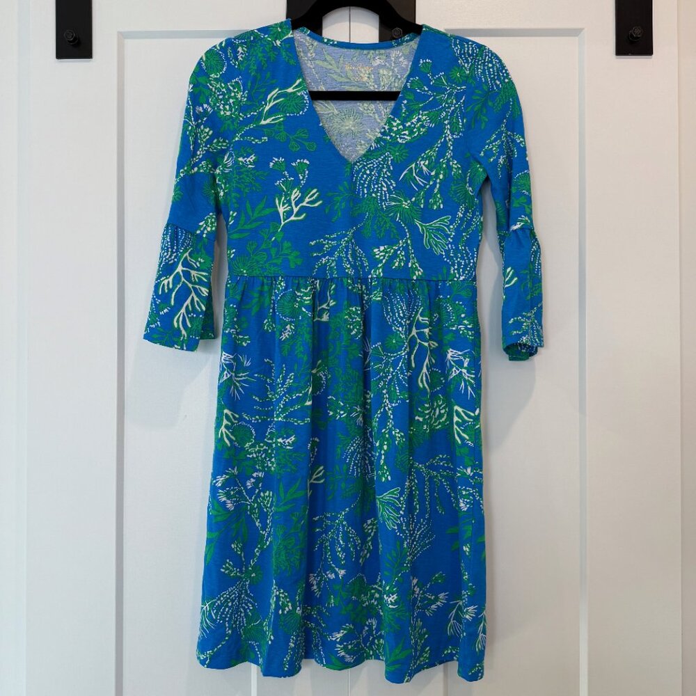 NWOT Lilly Pulitzer Jannie Dress Women’s XXS Briny Blue Preppy V-Neck A-Line